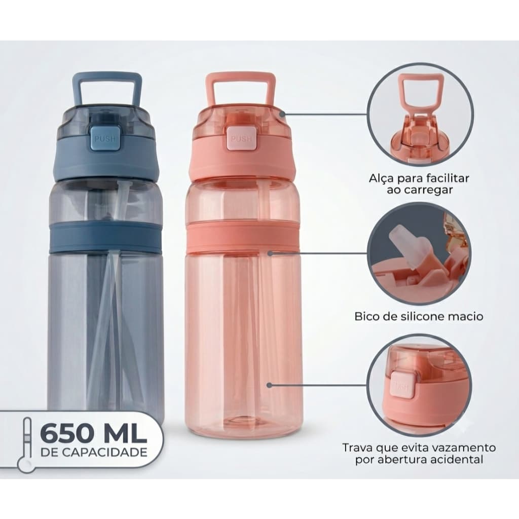 GARRAFA 650ML SPORT PLÁSTICO COM ALÇA