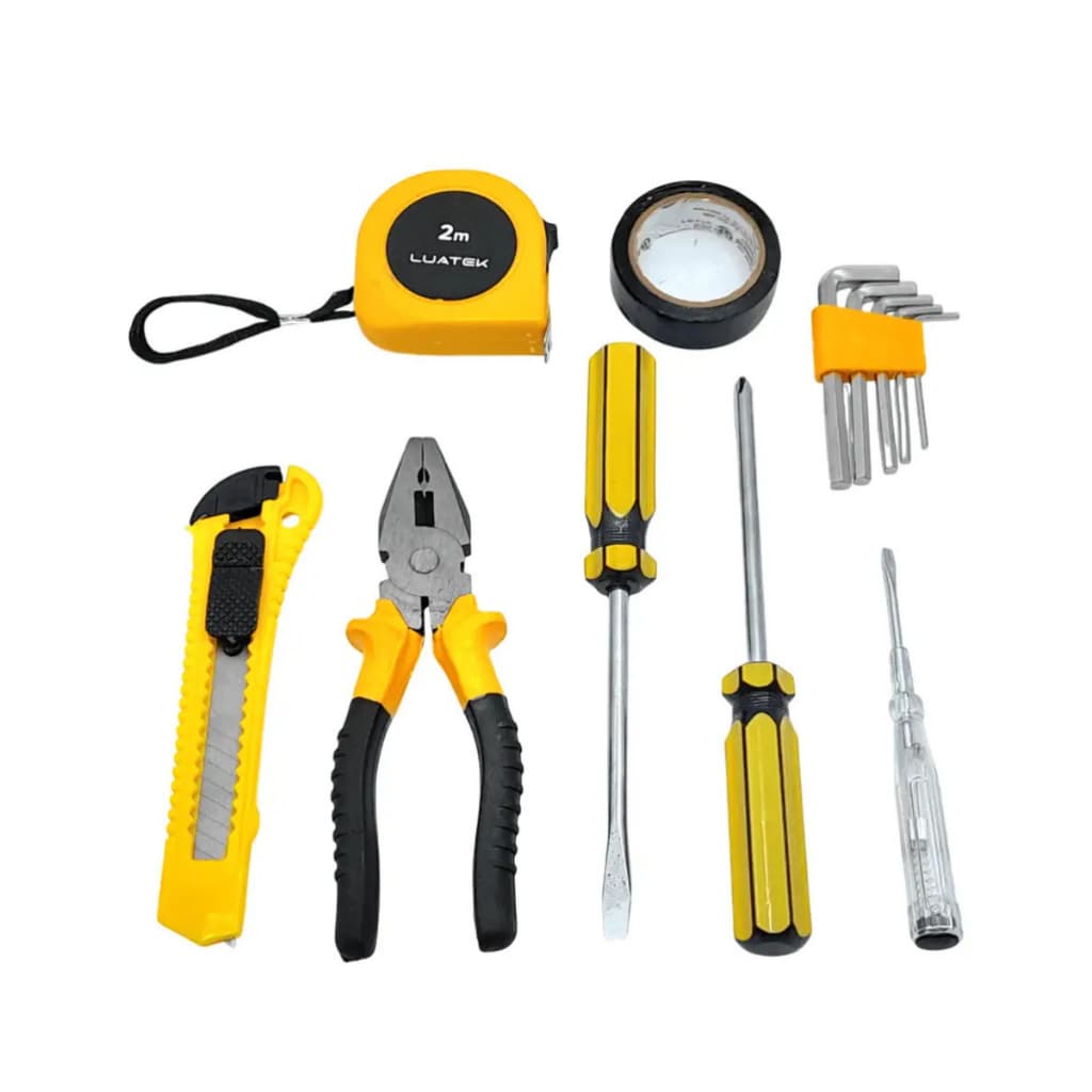 Kit Ferramentas 12 Peças Alicate Chaves Trena Estilete Fita Isolante Uso Doméstico