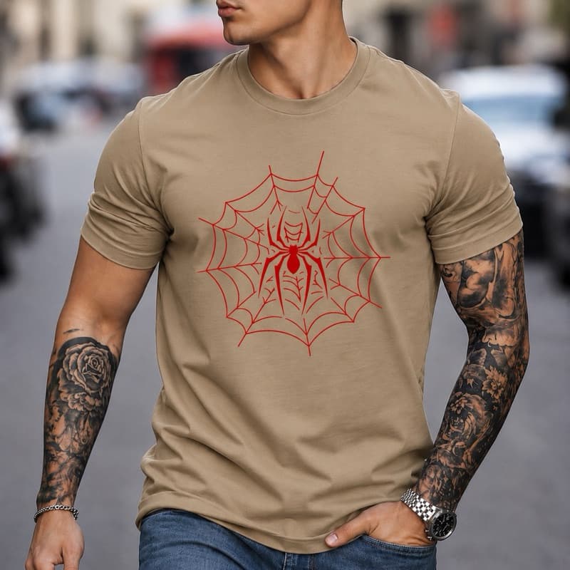 Camiseta Masculina Aranha na Teia Minimalista 100% Algodão Premium Estampa  Casual Streetwear