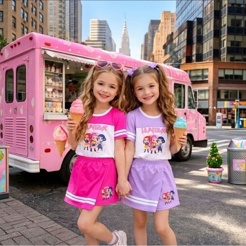 Conjunto Infantil Guerreiras do K pop Short Saia Guerreiras Huntrix Temático Guerreira kpop Conjunto Modinha Juvenil