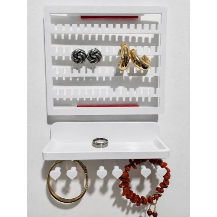 Kit Organizador de Bijuterias de Parede 2 Peças Porta Brincos Porta Joias com Prateleira Branco