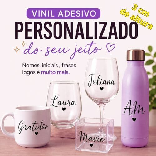 NOME VINIL ADESIVO Personalizado (Letra de 3 cm Altura ) Garrafa Copo Taça Vidro Acrílico Metal Envio Rápido