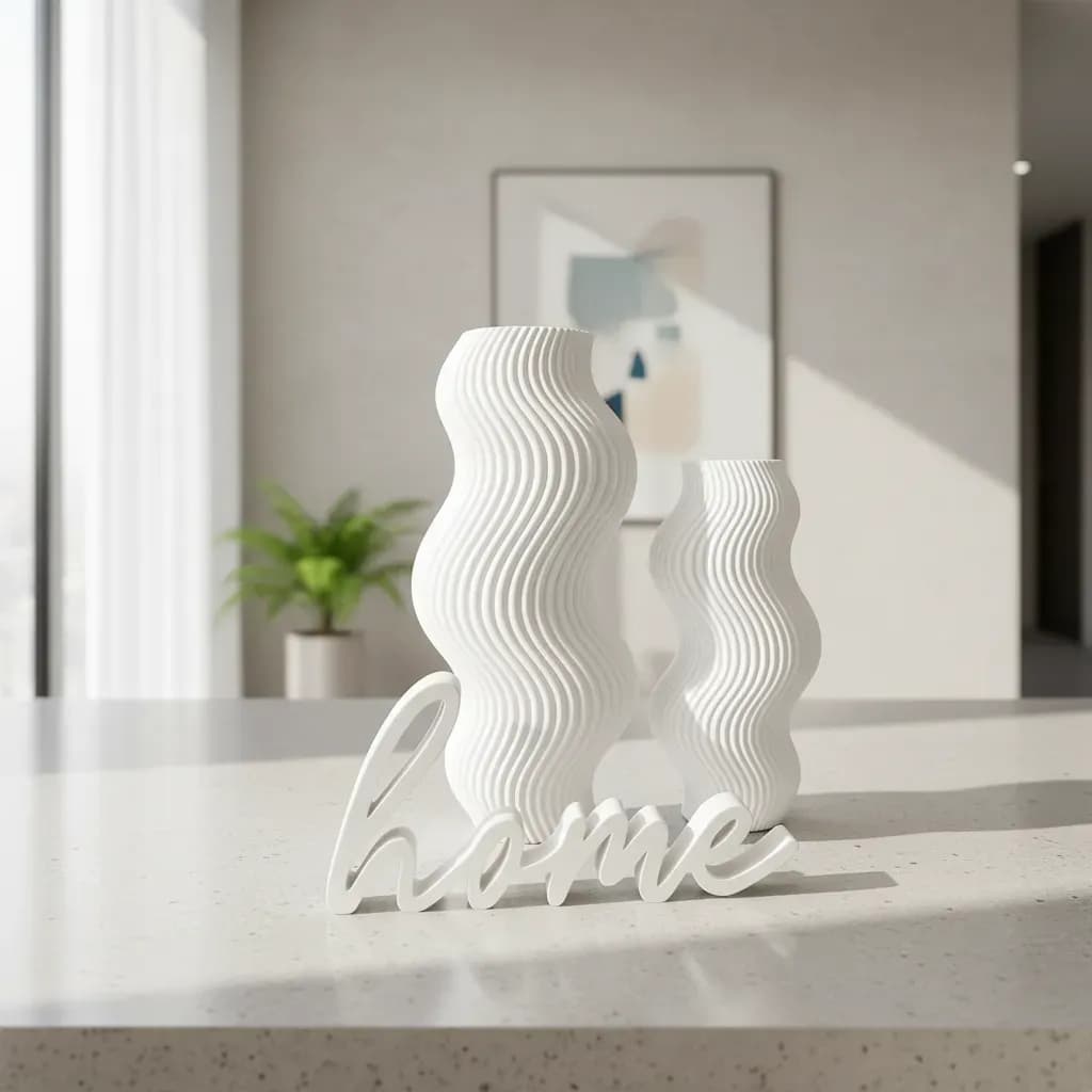 Kit Vasos Decorativos Ondulados com Palavra Home Decoração Moderna Minimalista