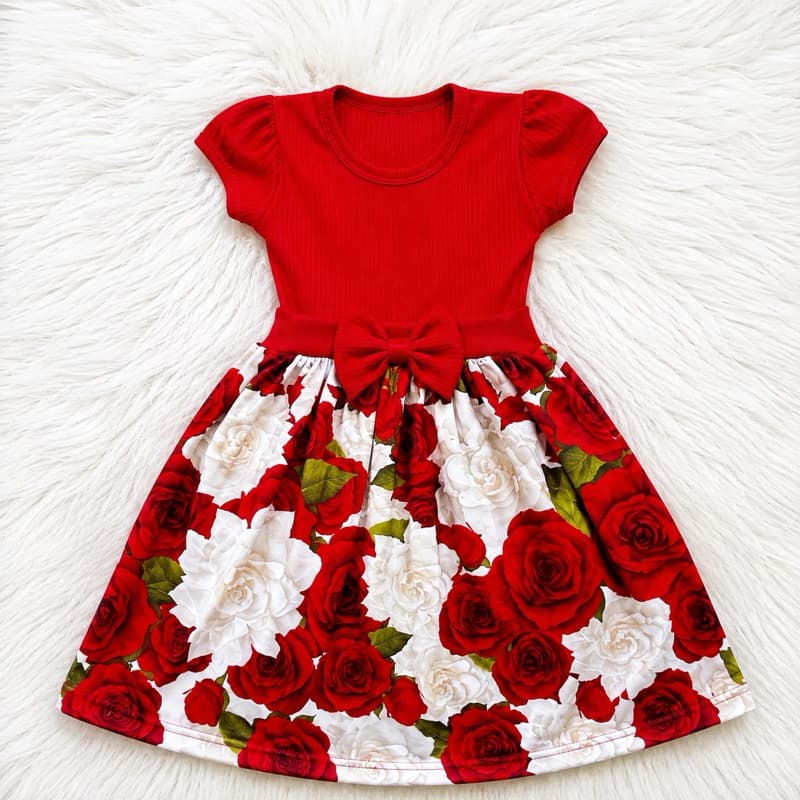 Vestido Festa Infantil Floral Vermelho Menina