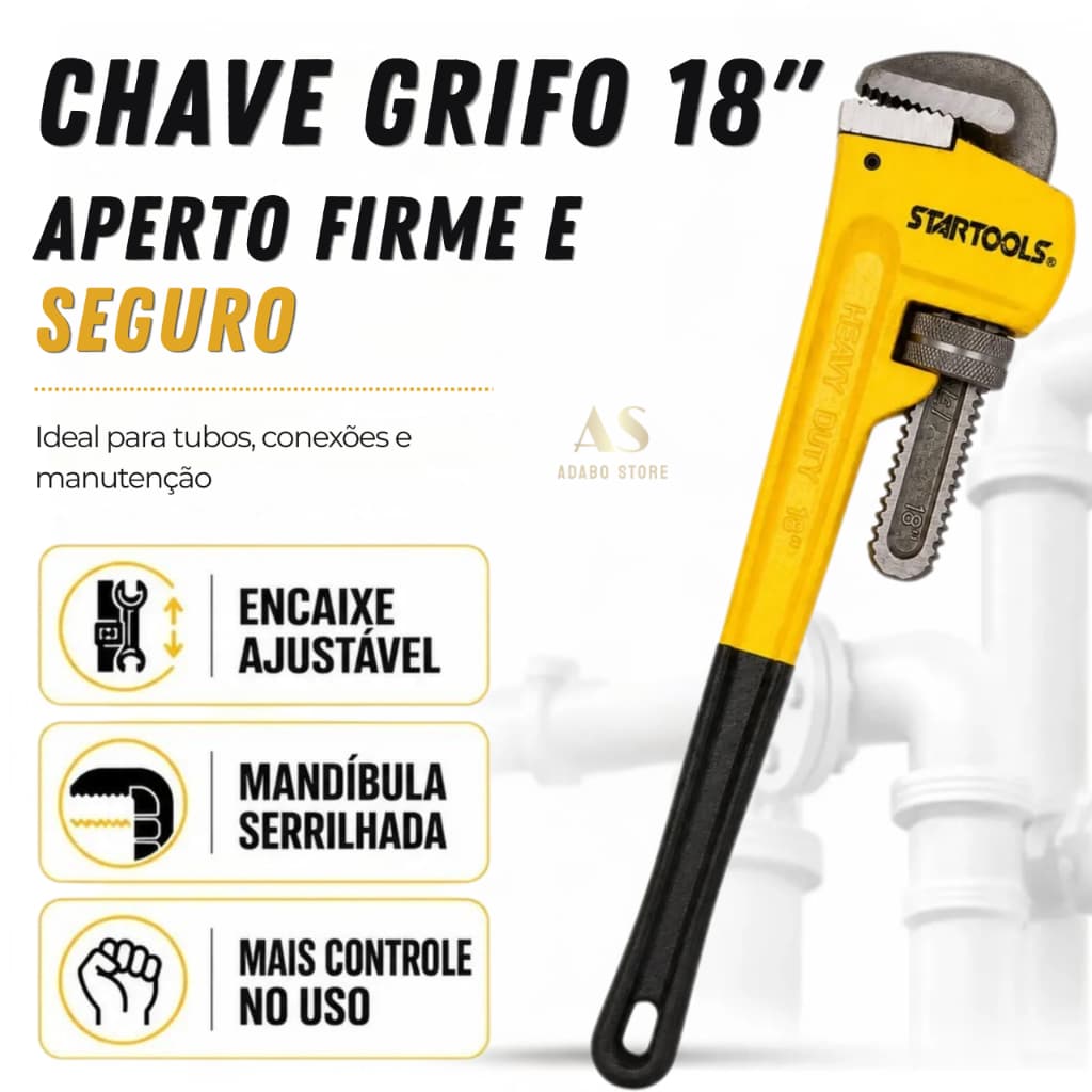 Chave Grifo 18 Polegadas Aço Forjado Tubos Canos Hidráulica Encanador Ajustável 9cm Cabo Antiderrapante