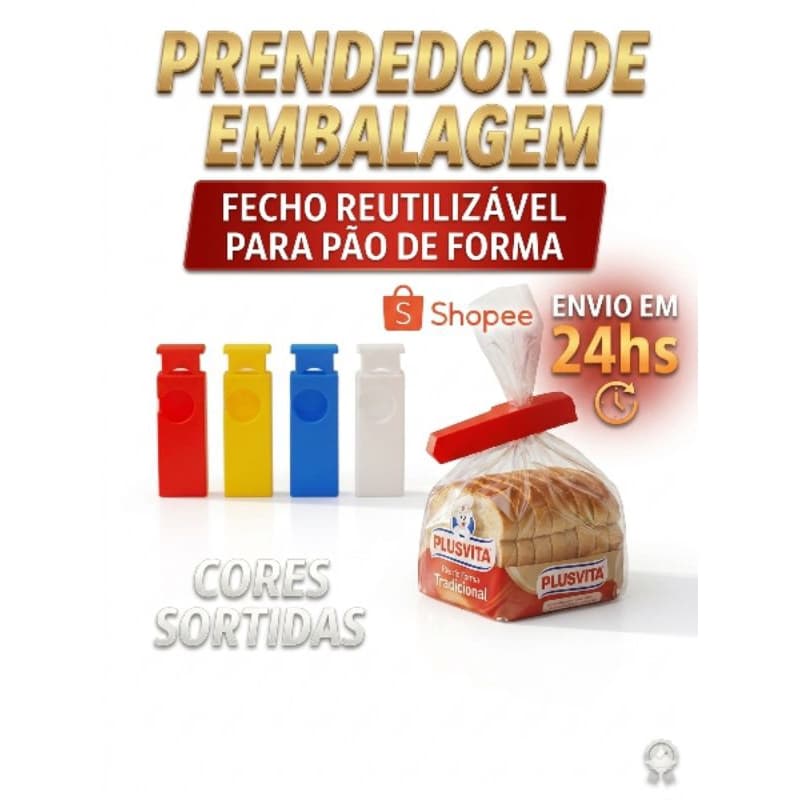 Prendedor plástico para alimentos Clipe Para Saco Resistente Fecho para Embalagens de Alimentos - cores vivas kit c/4un