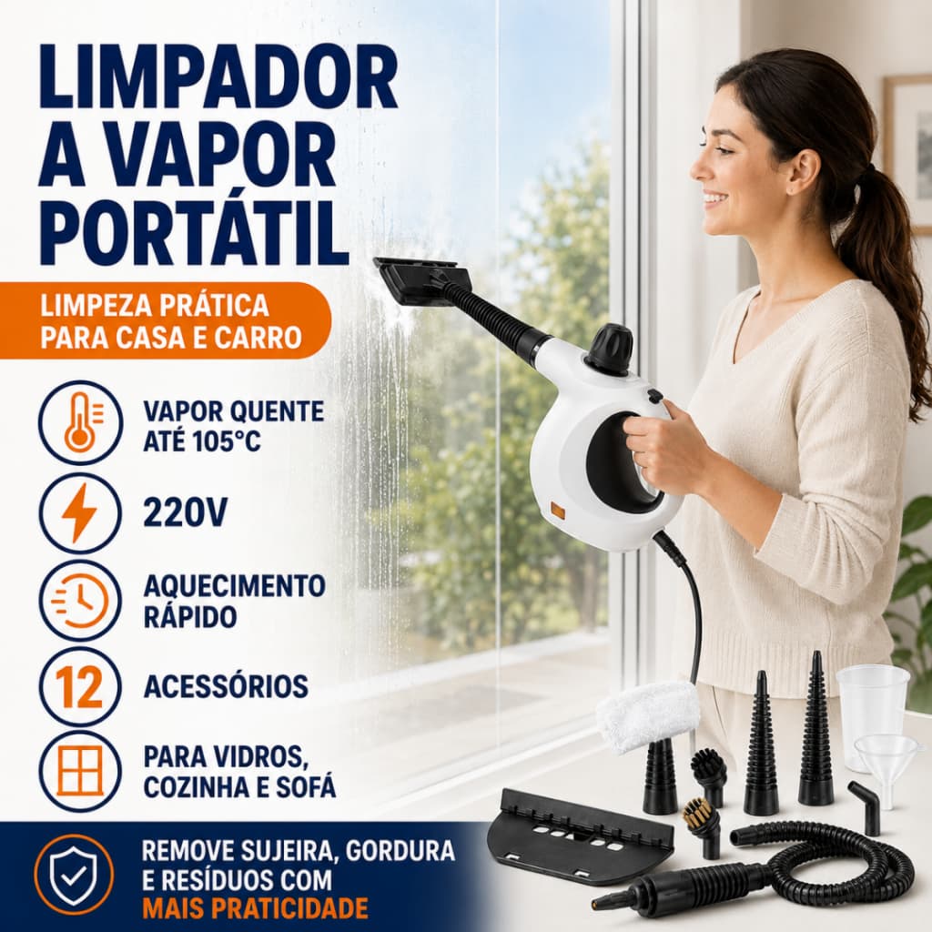 Limpador a Vapor Portátil 220V Máquina de Limpeza a Vapor com Acessórios para Casa e Carro