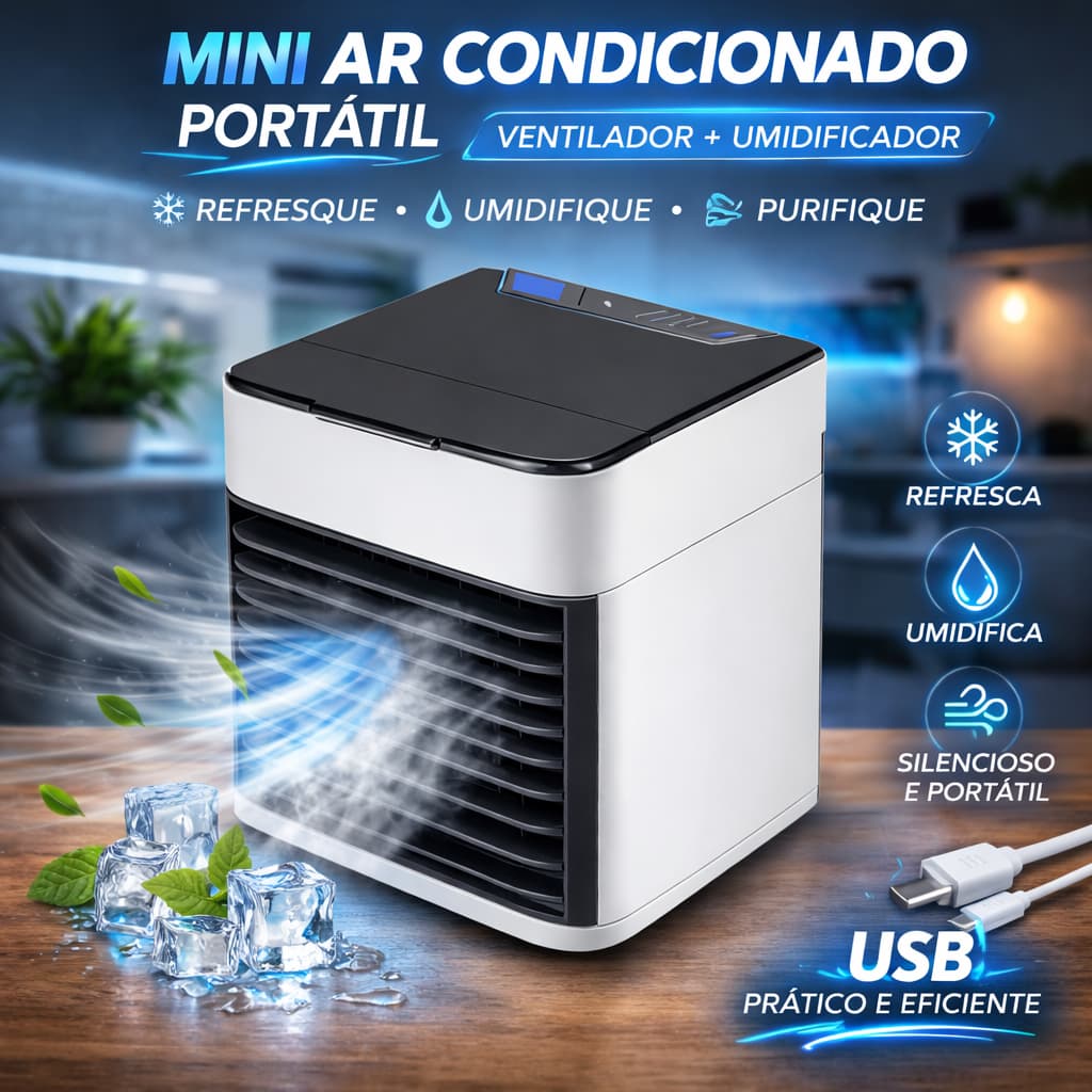 Mini Ar Condicionado Portátil Climatizador Umidificador Usb Atualizado Temperatura Premium