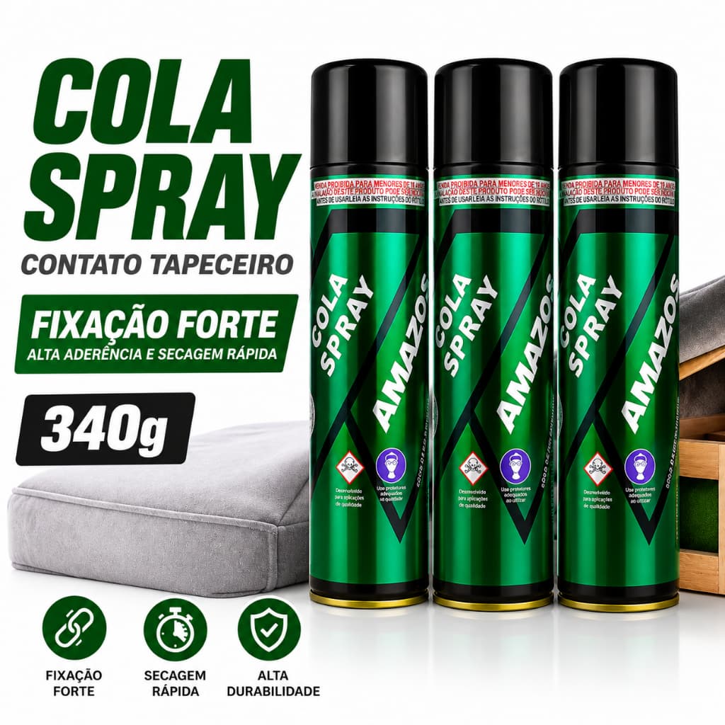 Kit 3 Colas Spray Contato Tapeceiro Amazonas 340g Fixação Forte