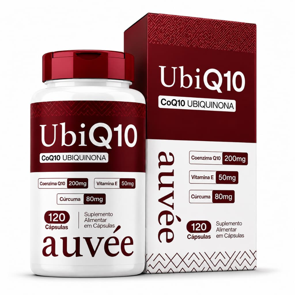 UbiQ10 Coenzima Q10 200mg Vitamina E Cúrcuma 120 Cápsulas Auvée