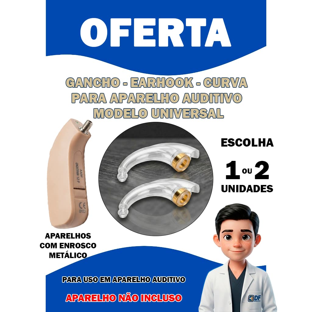 Gancho Earhook Curva Universal para Ap/ Auditivo com Enrosco Metálico (1 ou 2 Unidades)
