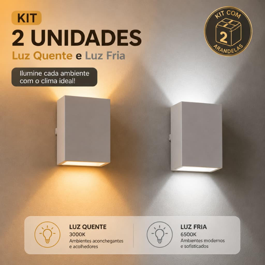 Kit 2 Arandelas Slim LED 2 Fachos para Parede Externa com Lâmpadas Inclusas