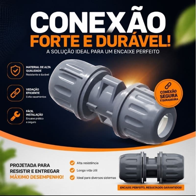 União Compressão 32mm para Tubo PEAD Conexão Hidráulica Irrigação