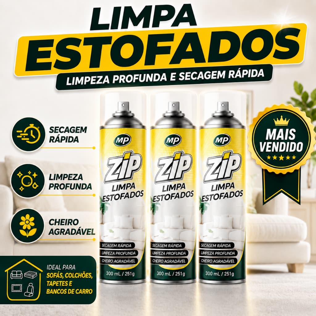 Kit 3 Limpa Estofado Colchão Sofá Spray Zip Clean Espuma Seca Remove Manchas Odor Fácil Uso
