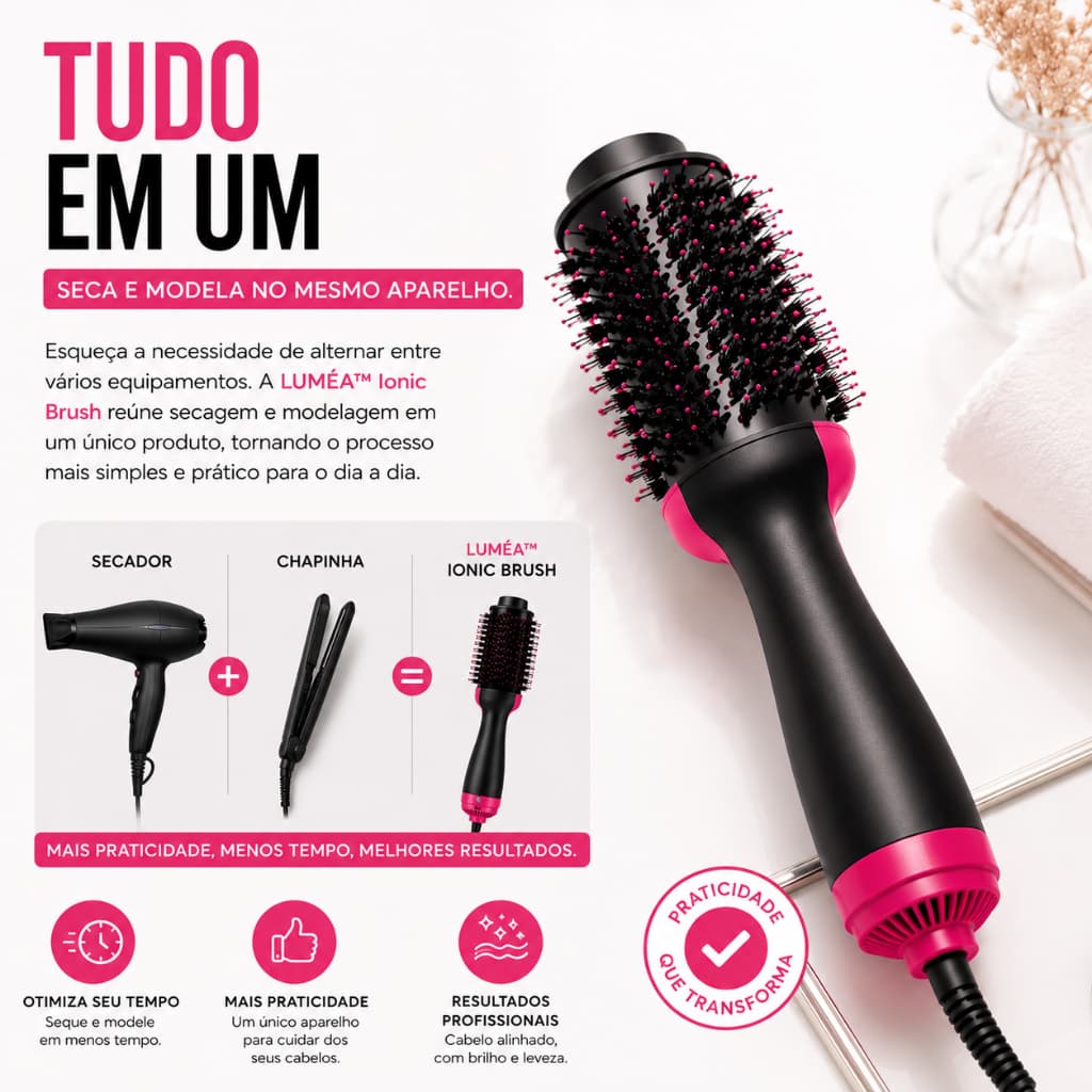 Escova Secadora Elétrica Profissional 3 em 1, Seca, Alisa e Modela os Cabelos, Secador com Escova Versão Atualizada 2.0