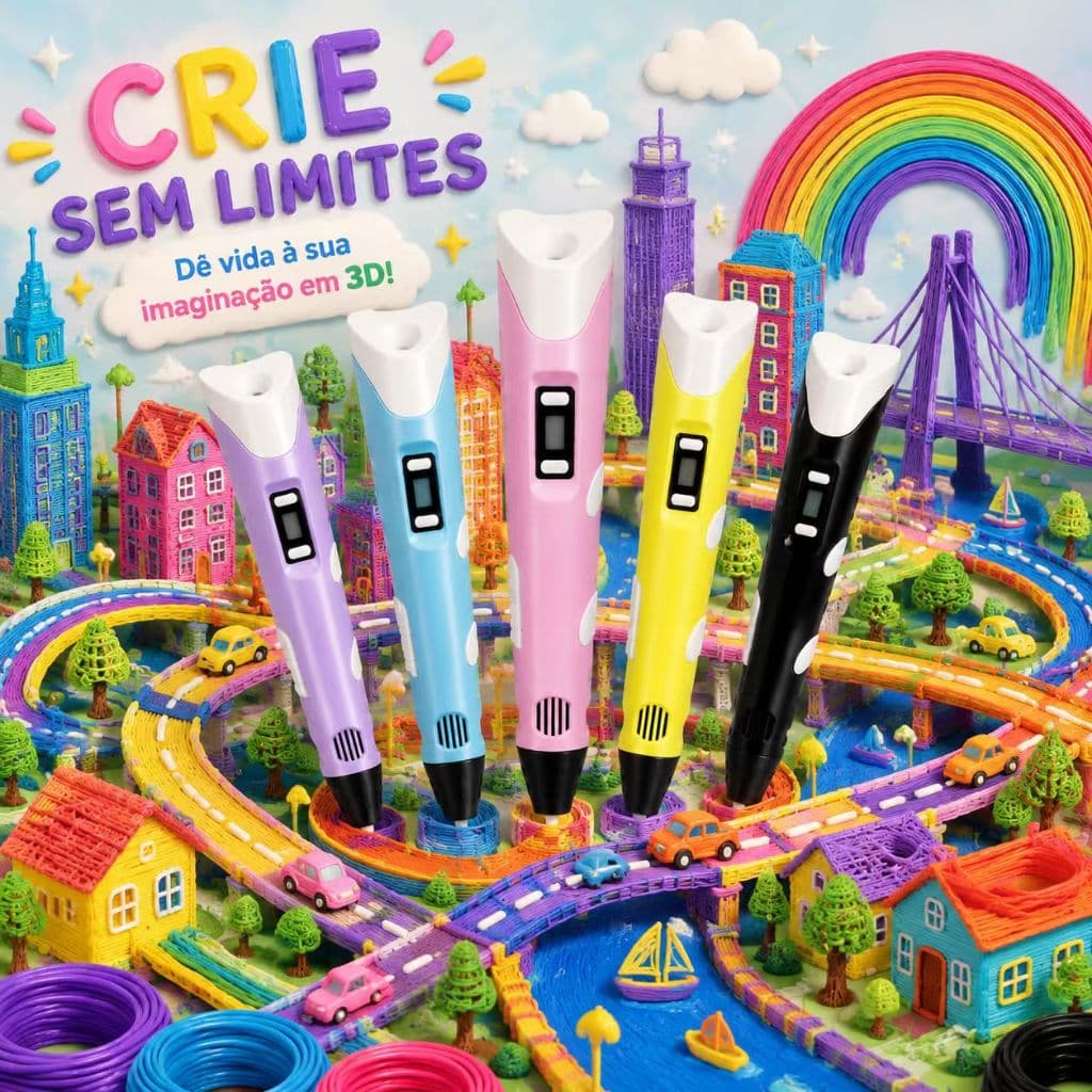 Caneta 3D Infantil Impressora 3D PLA 1,75mm Display LCD Brinquedo Educativo DIY Desenho 3D Presente Criança