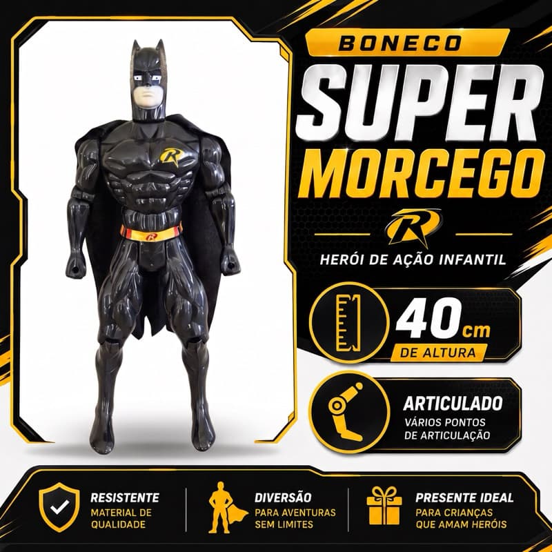 Boneco Super Morcego Articulado 40cm Herói de Ação Infantil Plástico