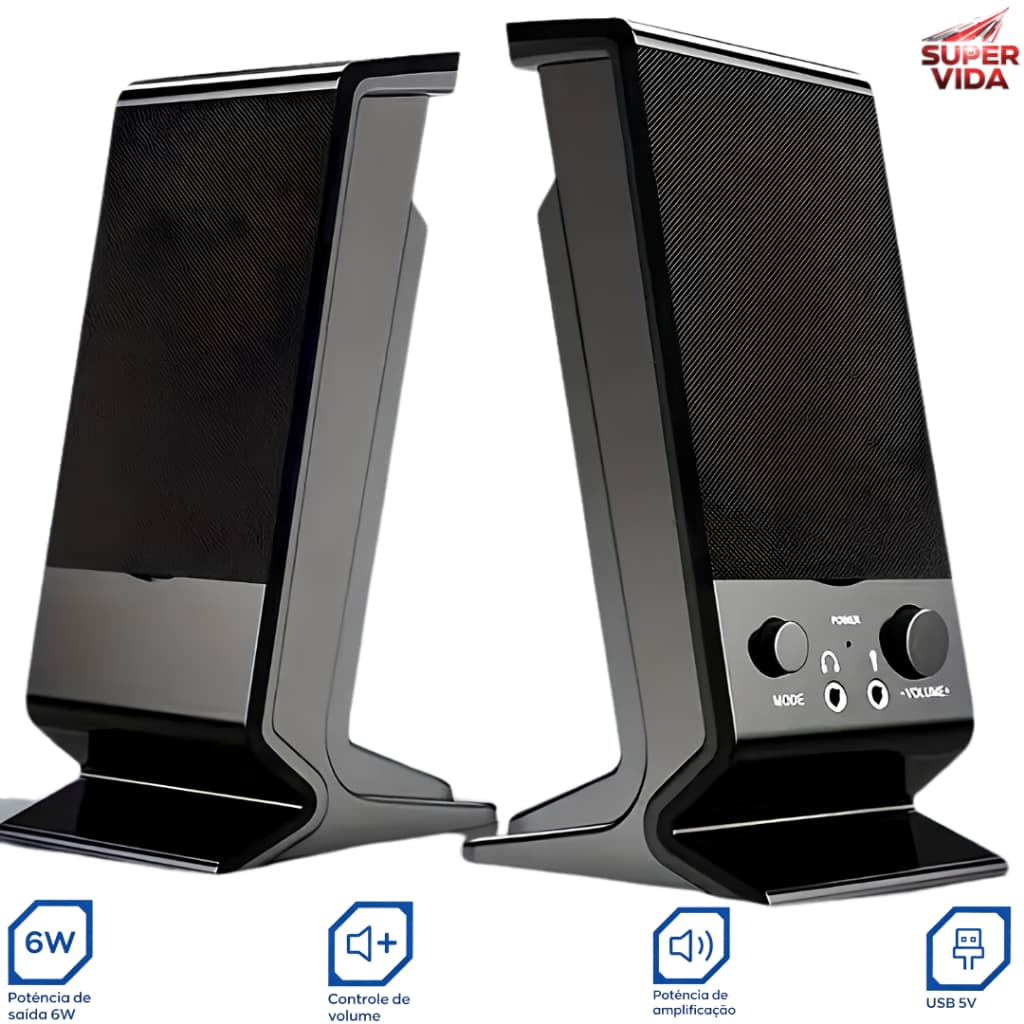 Caixa de Som Bluetooth Para PC Computador Notebook USB P2 6W Potente Estéreo
