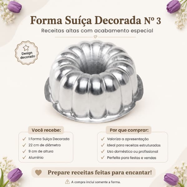 Forma Bolo Pudim Brownie 22x9 cm Caparroz Aluminio Suiça Decorada N° 3  Profissional Caseiro Venda
