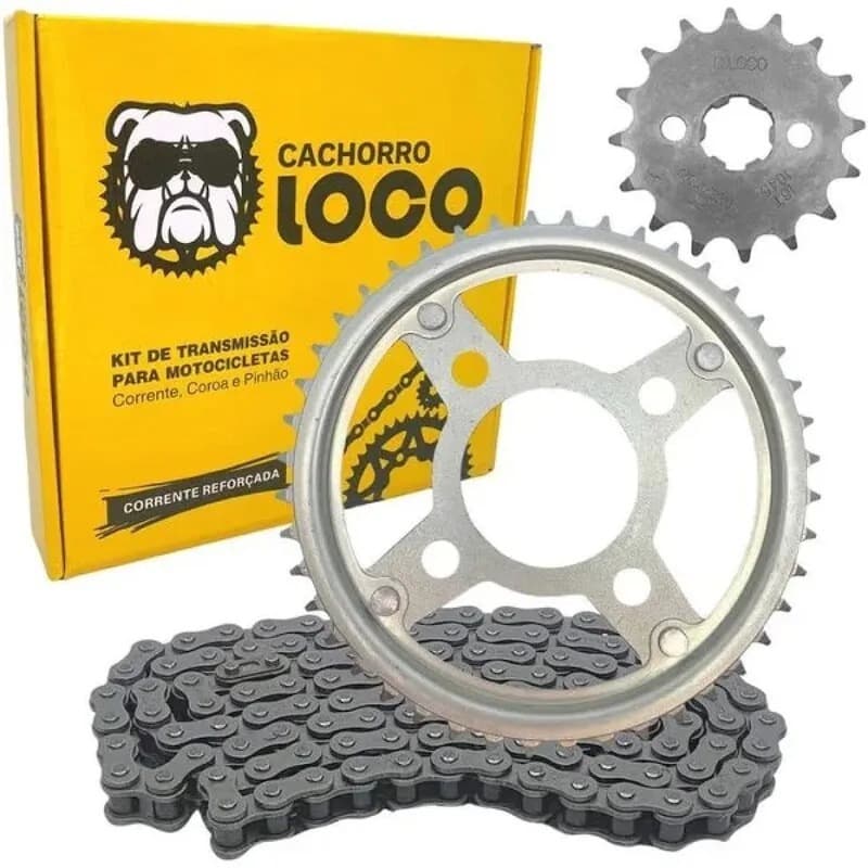 KIT RELAÇÃO TRANSMISSÃO CACHORRO LOCO TITAN 150 AÇO 1045
