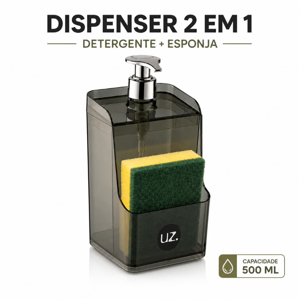 Dispenser Porta Detergente Esponja De Acrílico Para Cozinha 500ml