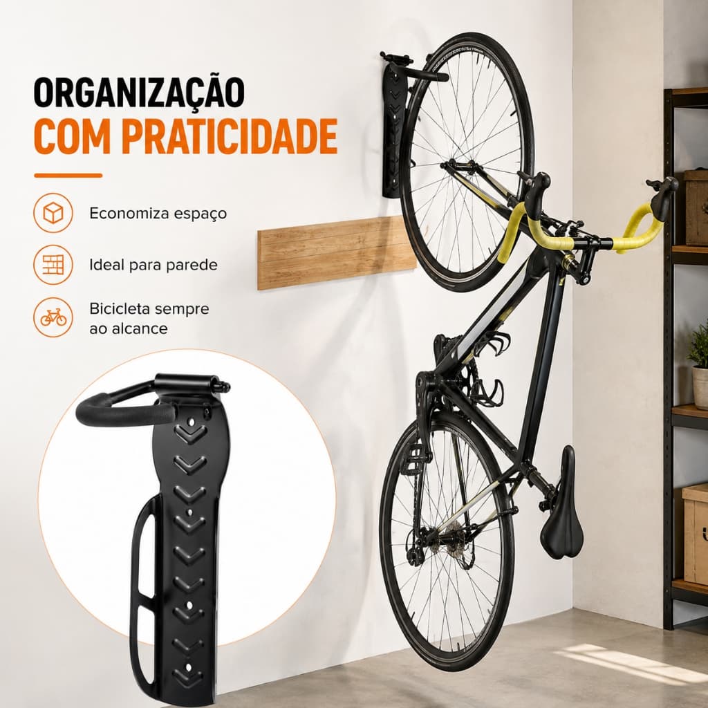 Gancho Suporte De Parede para Bike bicicleta de Pendurar Com Apoio de pneu Bicicletario