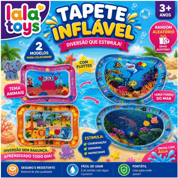 Tapete Infantil Bebê Inflável Água Atividades Sensorial Almofada Menino e Menina
