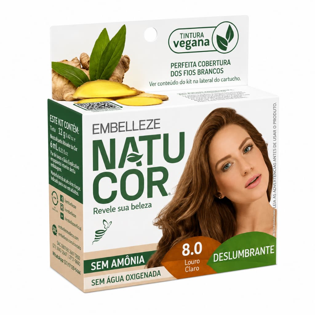 Tinta Natucor 8.0 Louro Claro Deslumbrante Sem Amônia Coloração Permanente Vegana