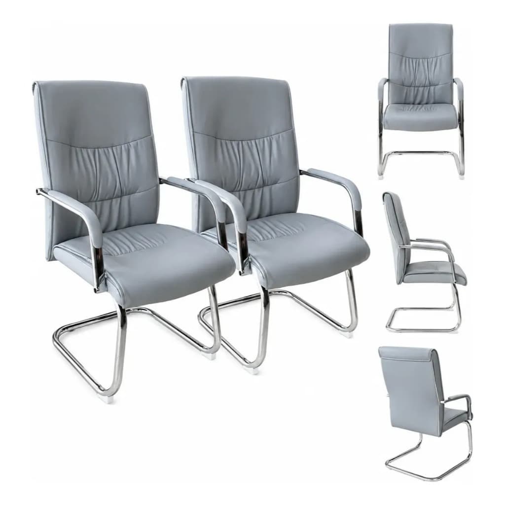 Kit 2 Cadeiras de Escritório Interlocutor Premium Luxo Estofada Cinza Confortável Base Cromada W-50A Escritório