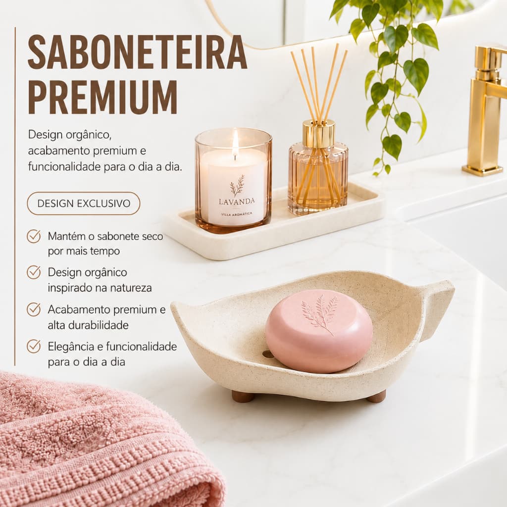 Saboneteira Premium Folha Decorativa para Banheiro e Nicho de Porta Sabonete de Bancada Design Orgânico Elegante