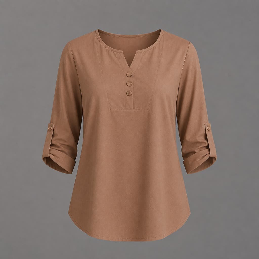 Blusa Feminina Moderna Manga Três Quartos Botões Versátil Trabalho Moda Social Casual Estilo