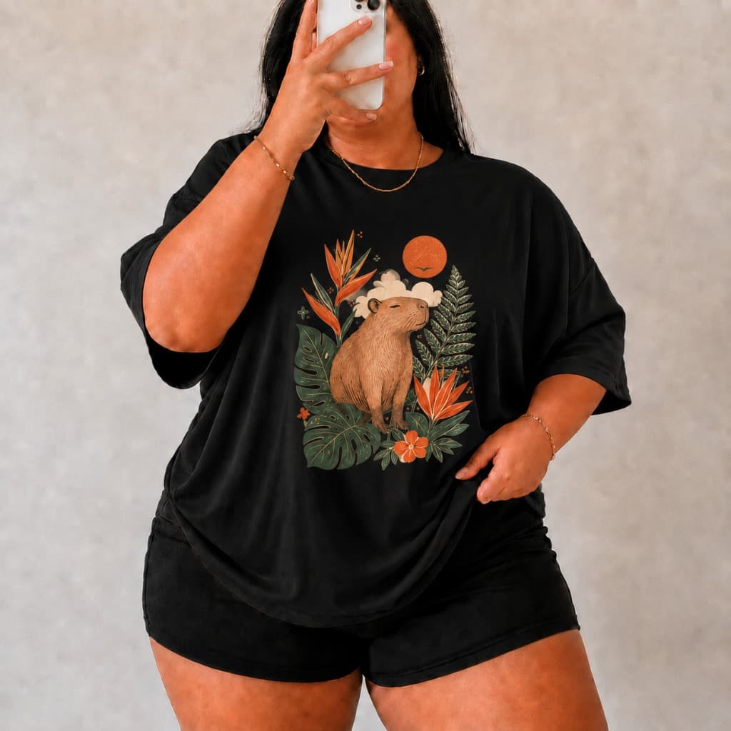 Camiseta Feminina Plus Size Fauna Brasileira Animal Print Casual Oversized Confortável Manga Curta Blusa Estilosa Modern