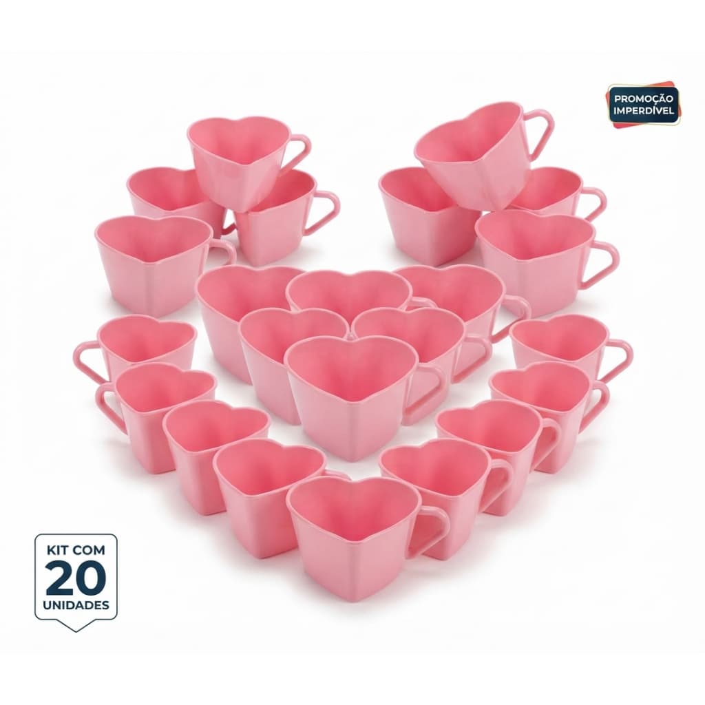 Conjunto 20 Xícaras Coração para Café Acrílico