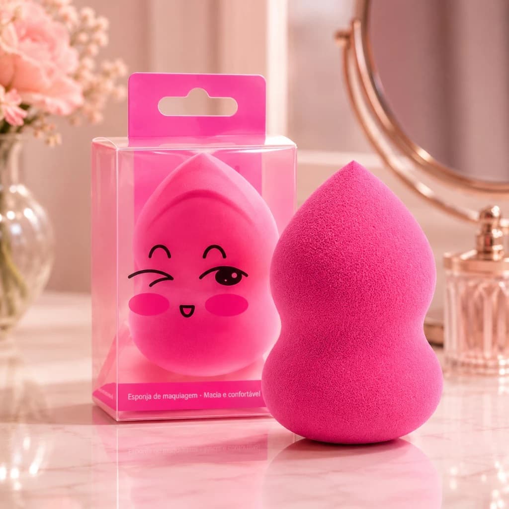 Esponja de Maquiagem Facial Rosto Fofa Tons Rosa Variados