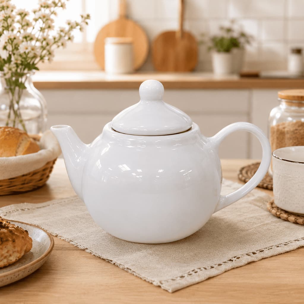 Bule de Cerâmica Branco para Café e Chá com Tampa – Elegante, Resistente e Sofisticado