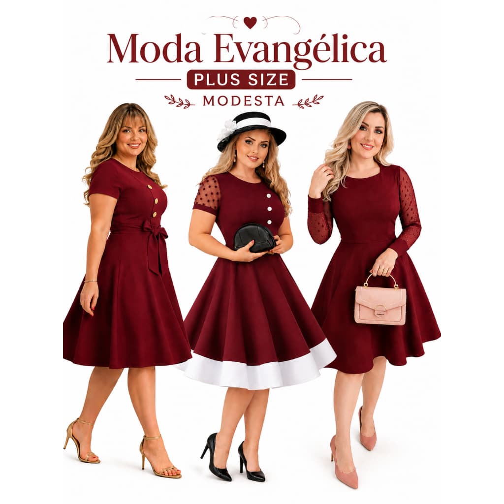 Vestido Feminino Midi Marsala Evangélico Pus Size Moda Evangélica Rodado Soltinho Congressos Uniforme Fardamento Igreja