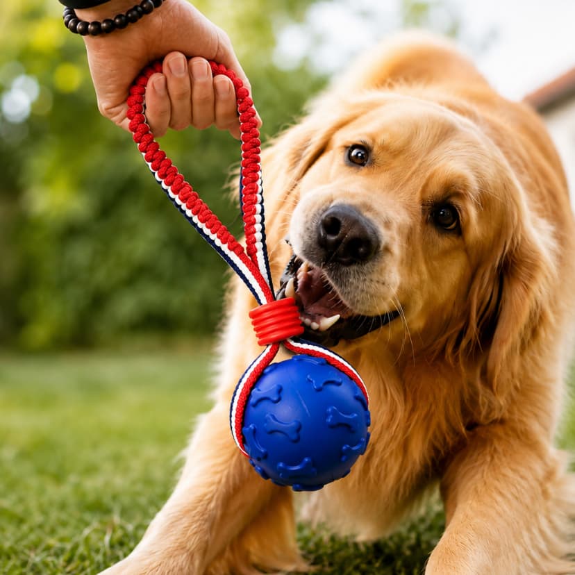 Brinquedo Interativo Flex Ball Tug para Cachorro com Bola e Elástico – Bravo Mascotas