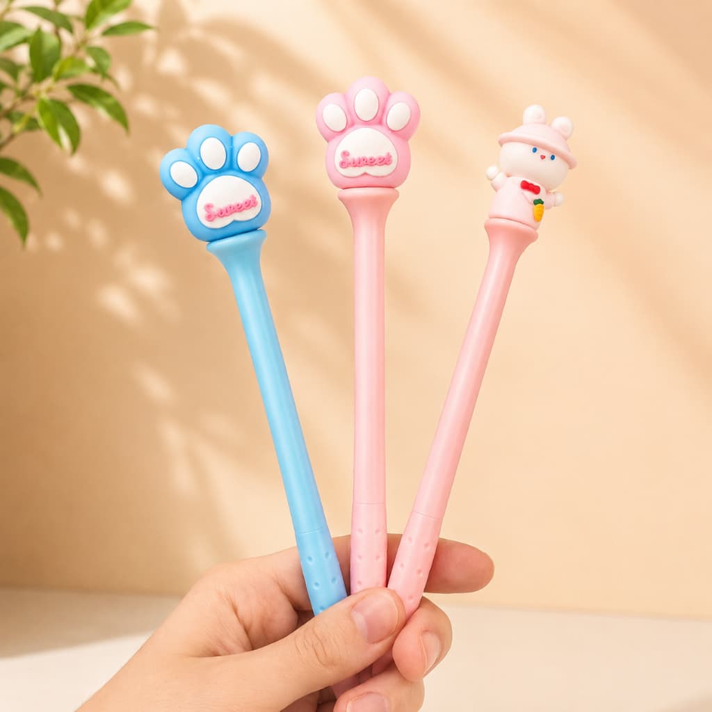 Caneta Esferográfica Kawaii | Patinha e Coelho | Tinta Azul
