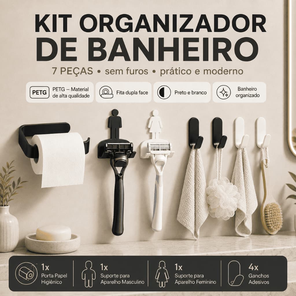 Suporte para Banheiro Organizador Kit Suporte para Banheiro Suporte Organizador Banheiro Porta Papel Barbeador