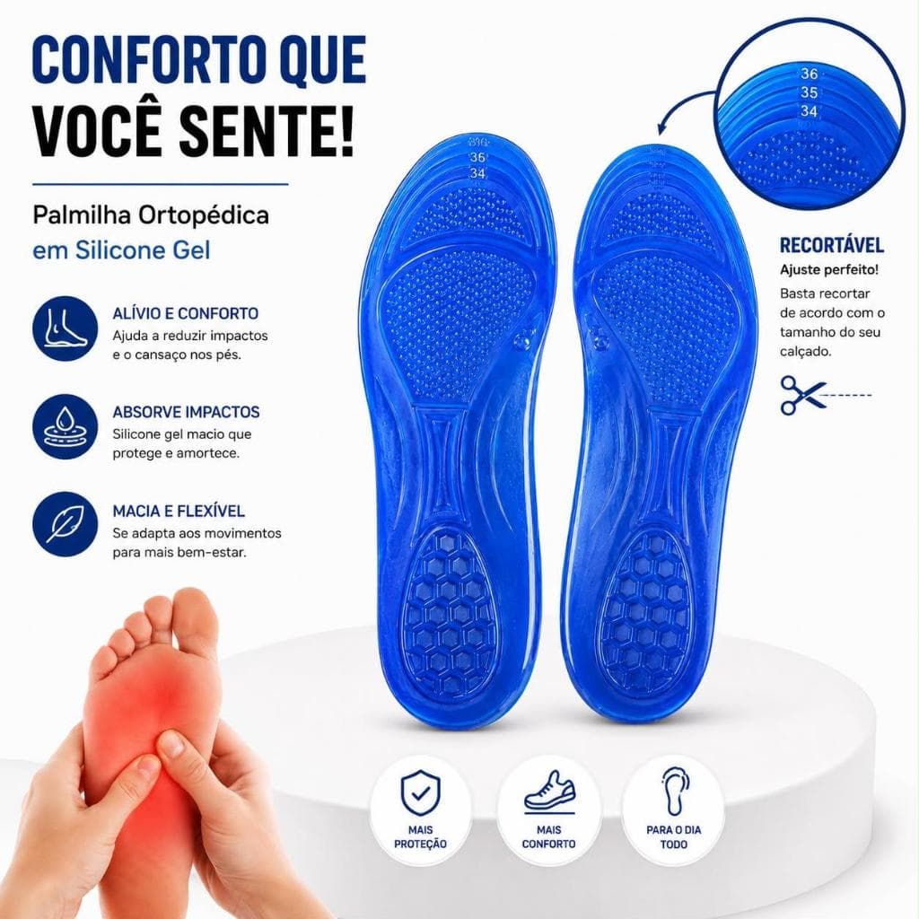Palmilha Gel para Tênis e Sapatos, Conforto Extra, Amortecedor de Impacto, Macia e Ideal para Uso Diário