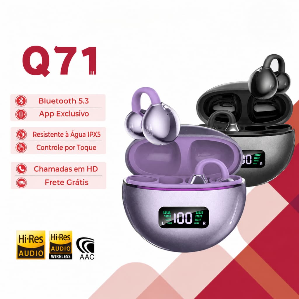Q71 Fones de Ouvido Bluetooth Sem Fio - Gamer e Esportivo, Compatível com Android/iOS FLUX