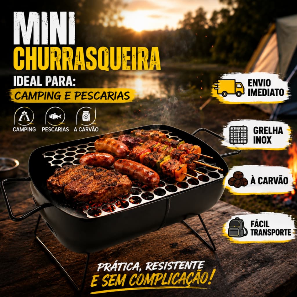 Churrasqueira Portátil a Carvão Compacta Leve Prática Camping Envio Imediato