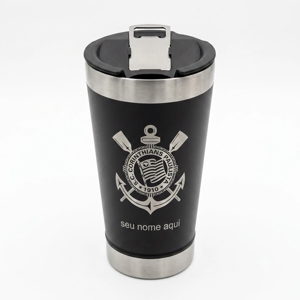 Copo Térmico com Nome e Logo Time Personalizado Corinthians - Gravação Laser Inox Premium .