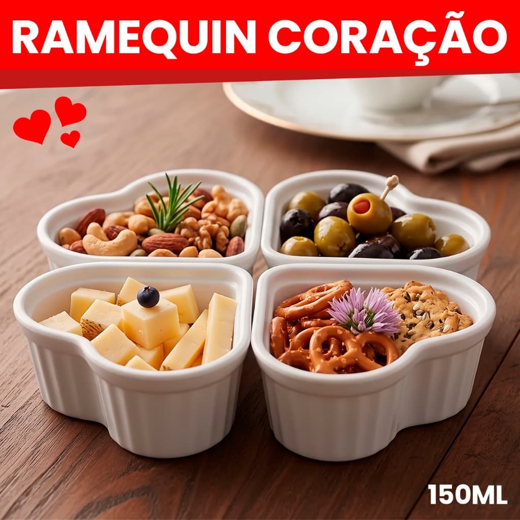 Kit 4 a 24 Ramekin Coração 150ml Plástico Canelado Molho Petisco