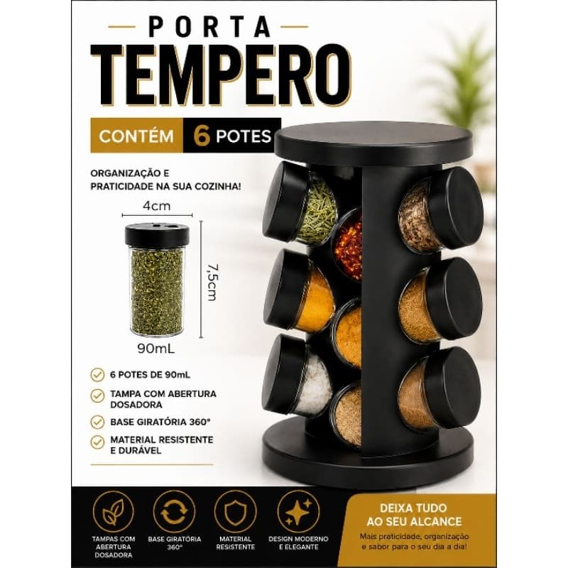 porta tempero Giratório 6 potes organizador de tempero 360*