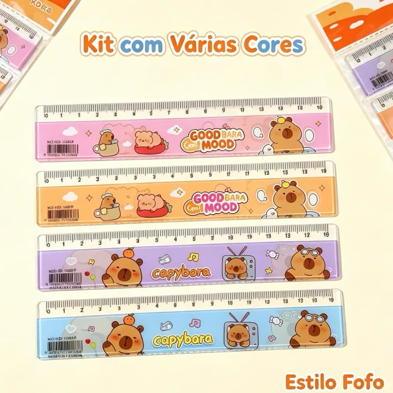 Régua Infantil Capybara Desenho Kawaii Escola