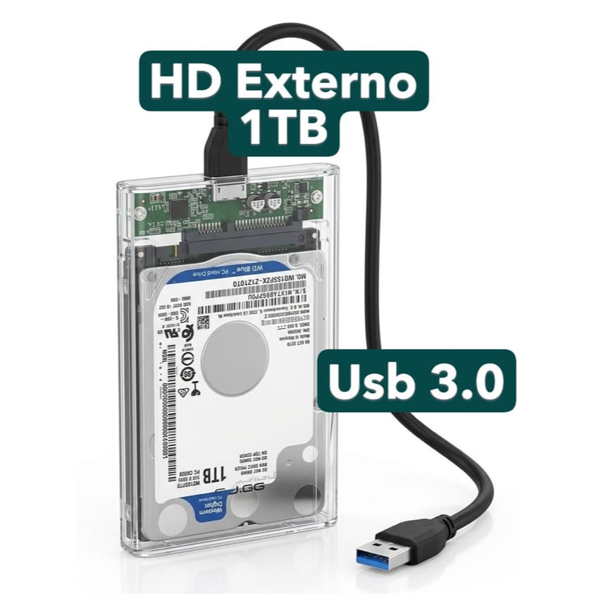 HD Externo Portátil 1TB USB 3.0 Case Transparente PC Notebook PS2 PS3 PS4 PS5 Xbox Series X/S
