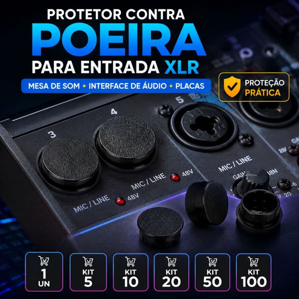 Protetor Tampa Contra Poeira Para Entrada XLR Mesa De Som Plug Borne Encaixe Rápido