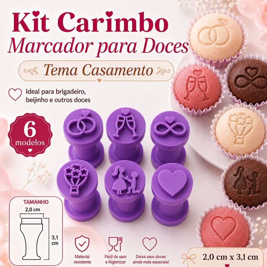 Kit Carimbo Marcador Brigadeiros CASAMENTO ESPOSA MARIDO Molde Festa Confeitaria Aniversario Brigadeiro
