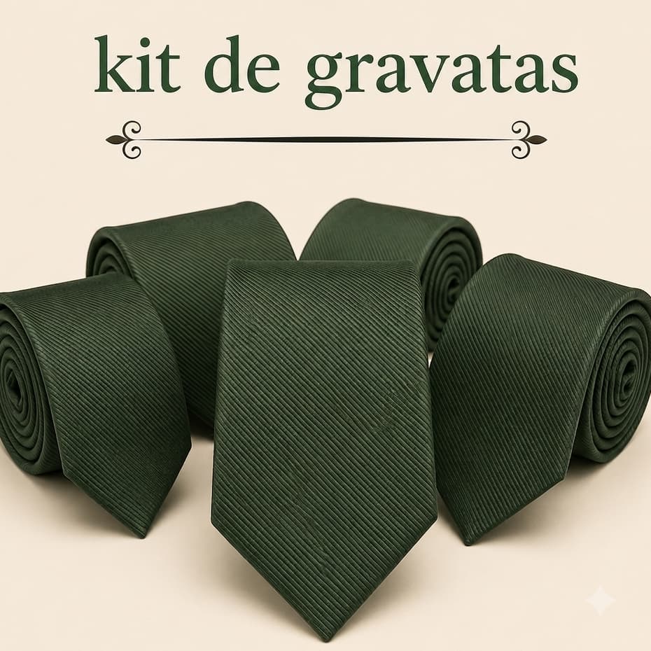 KIT 2 a 6 Gravata Verde Oliva  convite Padrinhos Casamento  Masculina